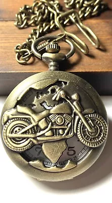 Motorcycle Pocket Watch W/ Loop Chain Quartz Movement • $8