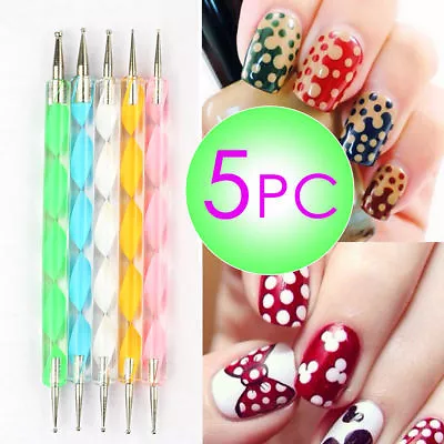 5pcs 2 Way Dotting Pen Marbleizing Tool Nail Art Design Dot Paint Tools Sets US • $2.98