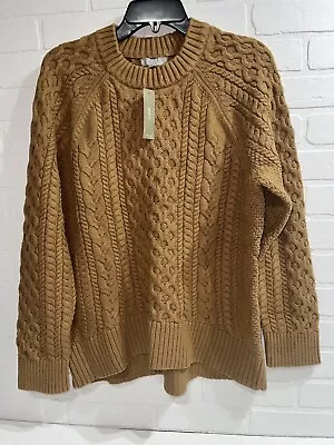 NWT! J.Crew Cable-knit Cotton Crewneck Sweater Size LARGE Color Clay Brown $118 • $58.96