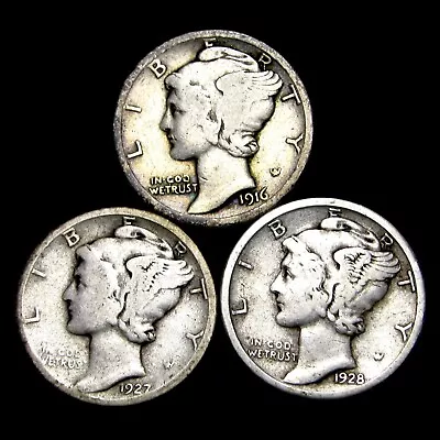 1916 1927-D 1928-S Mercury Dime Silver  ---- Nice Coin Lot ---- #403P • $20