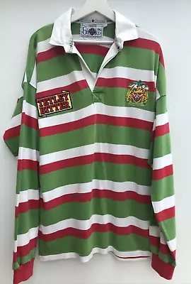 LEICESTER TIGERS 1990s Rugby Shirt Cotton Oxford Long Sleeve Mens XXL • £89.95