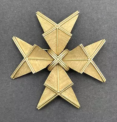 Vintage Crown Trifari Signed Maltese Cross Gold Brushed Metal Pin Or Pendant • $41.60