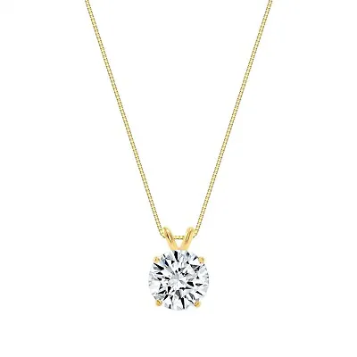 3 Ct Round Real 18K Yellow Gold Created Diamond Solitaire Pendant Necklace 18  • $479.97