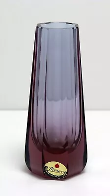 Vintage Singed Moser Octagonal Red/Purple 6-1/2  Vase • $395