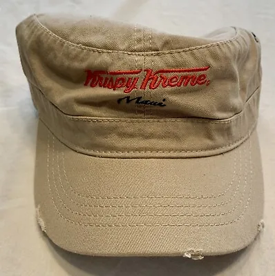 Krispy Kreme Doughnuts MAUI Hawaii Flat Top Cap: Khaki Distressed Cotton • $49.95