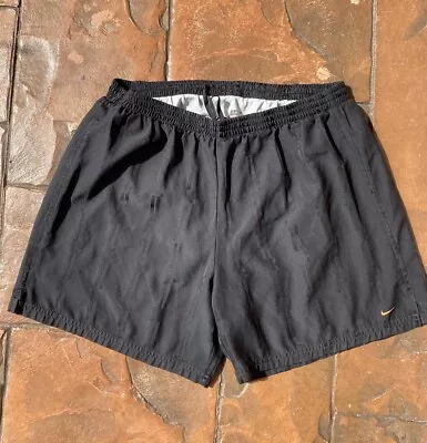 Vintage 90s Nike Soccer Shorts Men’s Large Black Striped 6 Inch Inseam • $24.99