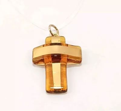 Beautiful Vintage Genuine MURANO GLASS Gold Leaf Gilding Religious Cross Pendant • $0.99