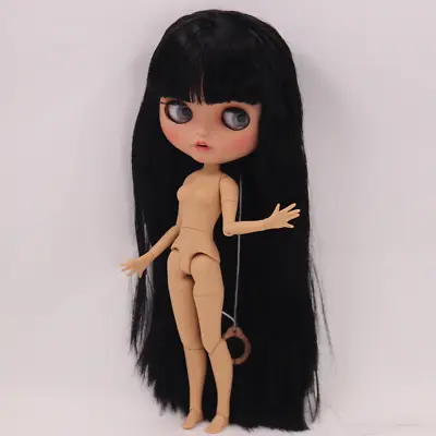 Blythe Doll 12  Pouting Mouth Tan Skin Matte Face Black Hair BJD Toy Custom OOAK • $66.02