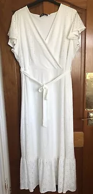 Yours White Wrap Top Broderie Anglais Maxi Dress With Tie Belt - Size 22/24 • £15