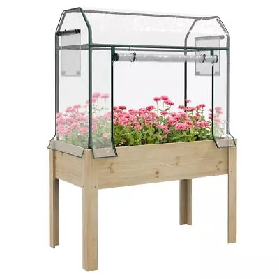 Outsunny Wooden Raised Planter Garden Bed With Greenhouse Cover And Bed Liner • £93.99