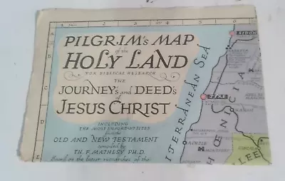 VINTAGE Pilgrim's Map Of The Holy Land 20x 27in Journeys & Deeds Of Jesus Christ • $33.99