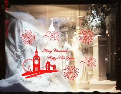 Huge Christmas New Year Firework London Skyline Shop Window Sticker Wall Décor • £2.99