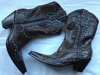 Cowboy Boots Western R.soles Judy Rothchild Brown Leather Emerald Stitch • £250