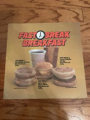 1988 Vintage {McDonald's}  FAST BREAK BREAKFAST  Translite Poster Sign #2 RARE! • $30