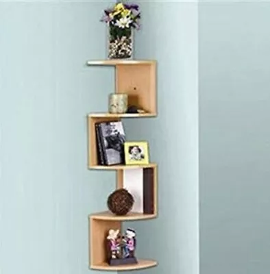 New Corner Wall Shelves Stackable 5 Tier Oak Zig Zag Natural • £18.31