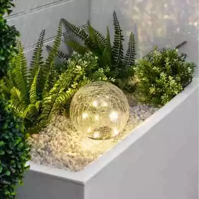 Garden Solar LED Crackle Ball Light Warm White Lights - 15cm Diameter SWGSL249 • £14.99