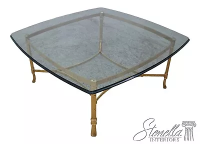 F61983EC: LABARGE Brass & Glass Top Coffee Table • $565