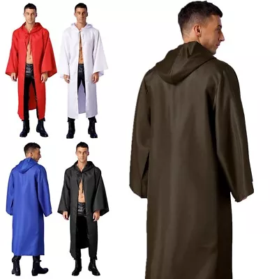 Men's Knight Robe Renaissance Medieval Cloak Tunic Straps Hooded Cape Clubwear • $8.98