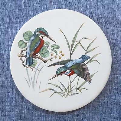 H & R Johnson Round Tile Trivet From ENGLAND Kingfisher Exotic Bird Wildlife • $9.99