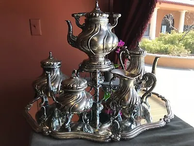 Vintage Coffee/tea Service Set With Mirror/tray. Sterling Silver 800. 7 Items • $8200