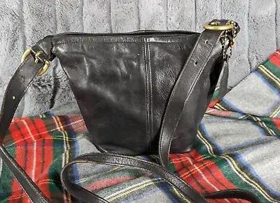 Vintage Coach 0790-316 Genuine Black Leather Small Bucket Crossbody Bag CF • $52