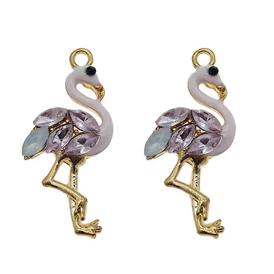 10PCS Gold Plated 30x15mm Flamingo Charms Bird Pendant For Jewelry Making Crafts • $4.46