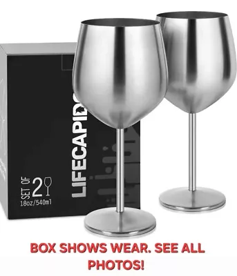 Stainless Steel Wine Glasses Set Of 2 18 Oz Wine Goblets Metal Lifecapido  • $25.99