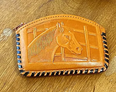 Tooled Leather Coin Purse Mexican Change Wallet Tan Rectangle HORSE BOOTS • $11.99