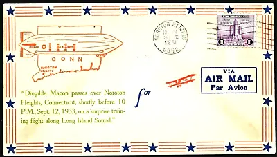 USS MACON ZRS-5 Zep Flight Cover Noroton Hgts CT Sep 12 1933 Omar Watts Cachet • $24.50