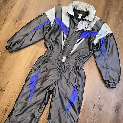 Mens Small Descente Ski Suit Snowsuit One Piece Snow Bib Silver Gray Vtg Retro • $159.99