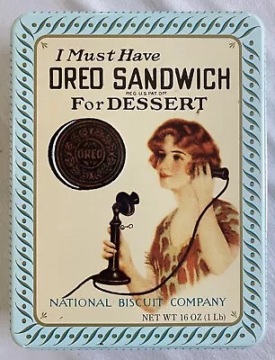 Vintage Oreo Sandwich Cookie Tin Nabisco 1986  - Replica Of 1918 Advertisement  • $11.99