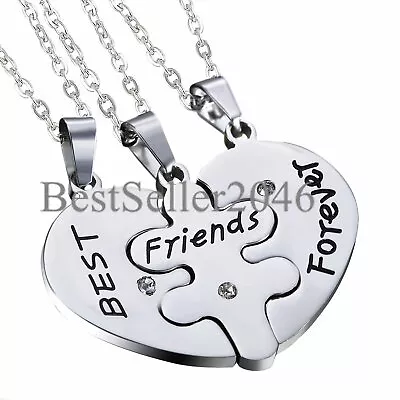 BFF Stainless Steel 3 In 1 Heart Matching Puzzle Best Friends Forever Necklaces • $11.99