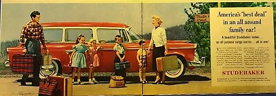 Vintage Print Ad 1955 Collier's Studabaker Family Car - Red Sedan Wagon Luggage • $12.77