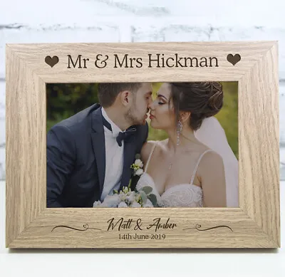 £11.99 • Buy Personalised Wedding Photo Frame Mr & Mrs Gift Keepsake Hearts
