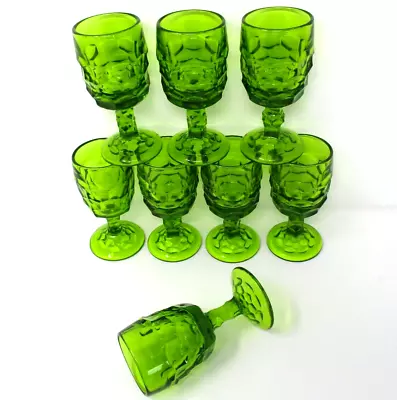 Green Viking Glass Goblet Lot Glasses Wine Water 4 Oz Small Honeycomb Thumbprint • $39.99