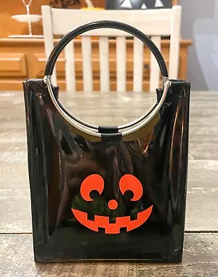Vintage Halloween Jack O’Lantern Bag Purse Pumpkin Vinyl Metal Handles Costume • $15.95