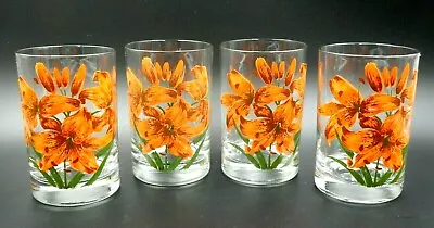 Vintage Set Of 4 Cera Orange Lily Flower Design Water Glasses • $19.95