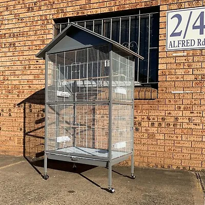 178cm Large Pet Bird Cage Budgie Aviary Metal Weatherproof On Wheels Silve White • $280