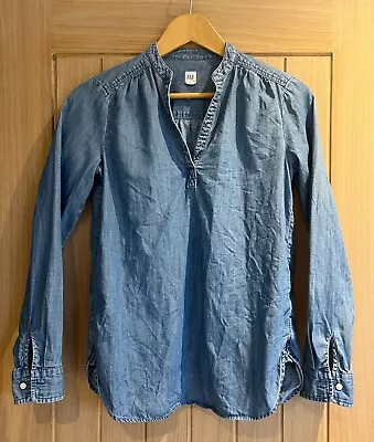 Gap Blue Chambray Denim Long Sleeve Shirt Top Grandad  Size XXS UK6 • £10