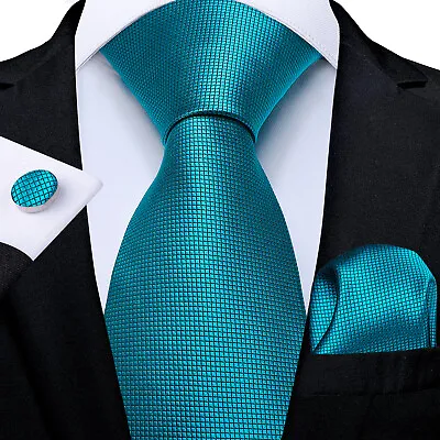 £8.39 • Buy Mens 100% Silk Tie Red Blue Black Wedding Necktie Paisley Solid Ties Hanky Set