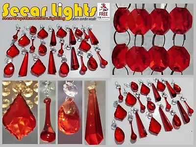Red Chandelier Beads Glass Crystals Drops Vintage Wedding Droplets Light Parts • £8.16