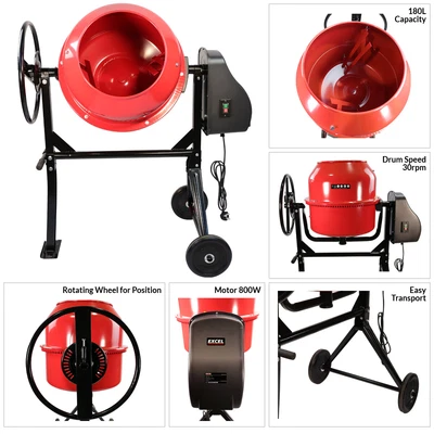 £254 • Buy Excel Electric Cement Mixer Portable Mortar Plaster Concrete Drum 180L 650W 240V