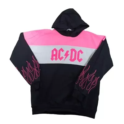 ACDC Hoodie Adult Large L Black Pink Long Sleeve Summer Cotton Outdoors • £9.59