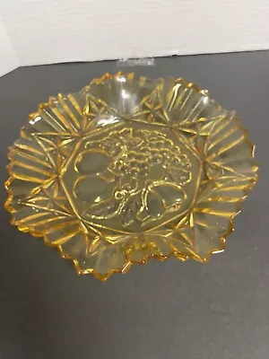 Federal Glass Cut Vintage Amber Bowl Serving Plate 40's Pioneer Fruit Pattern • $8