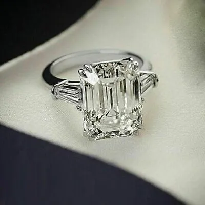 3ct Emerald Cut Lab Created Solitaire Womens Wedding Ring 14k White Gold Plated • $83.99