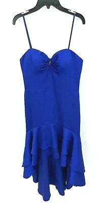 Aidan Mattox Dress Womens 6 Royal Blue Strapless Ruffled Hi Low Hem Cocktail • $43.02
