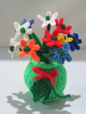 Hand Knitted Flowers And Vase 6 Inch Tall. • £10.99