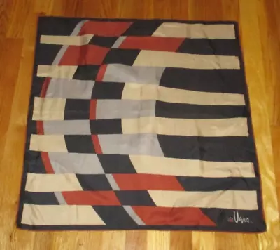 Vintage Vera Black Brown Gray Geometric 100% Silk Square Scarf 25  • $12.99