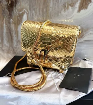 Giuseppe Zanotti Glossy Gold Python Mini Logo Crossbody Bag • $375