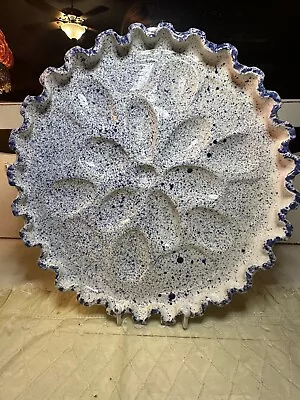 Vintage Large Egg Plate Speckled Blue And White  • $20